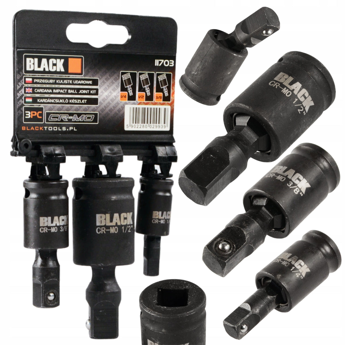 Löökmutrivõtme kardaanliigendite komplekt 1/4", 3/8" ja 1/2", 3 tk 11703 – pilt 1