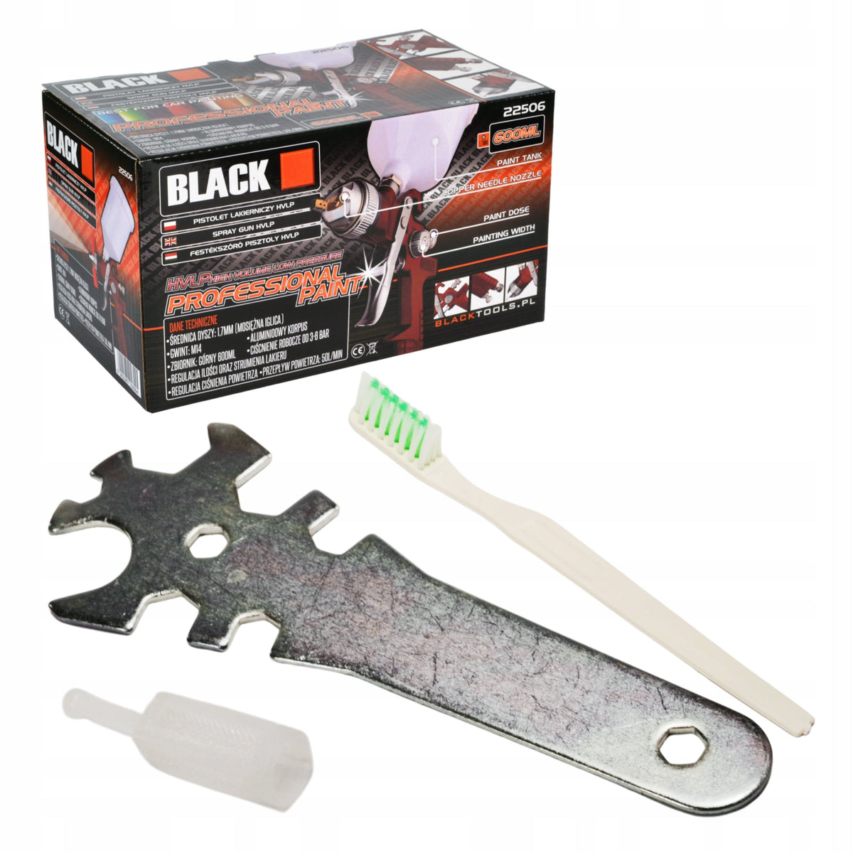 BLACK HVLP-värvipihustuspüstol 1,4 mm düüsi ja 600 ml mahutiga 22506 – pilt 6