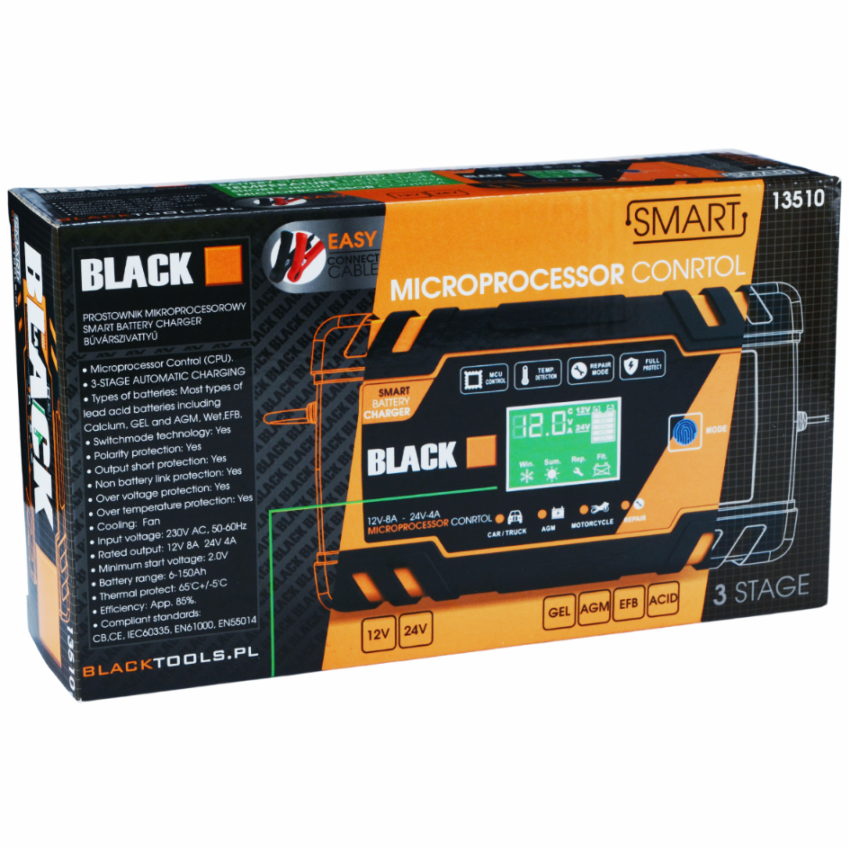 BLACK automaatne 12 V ja 24 V akulaadija taastamisfunktsiooniga 13510 – pilt 6