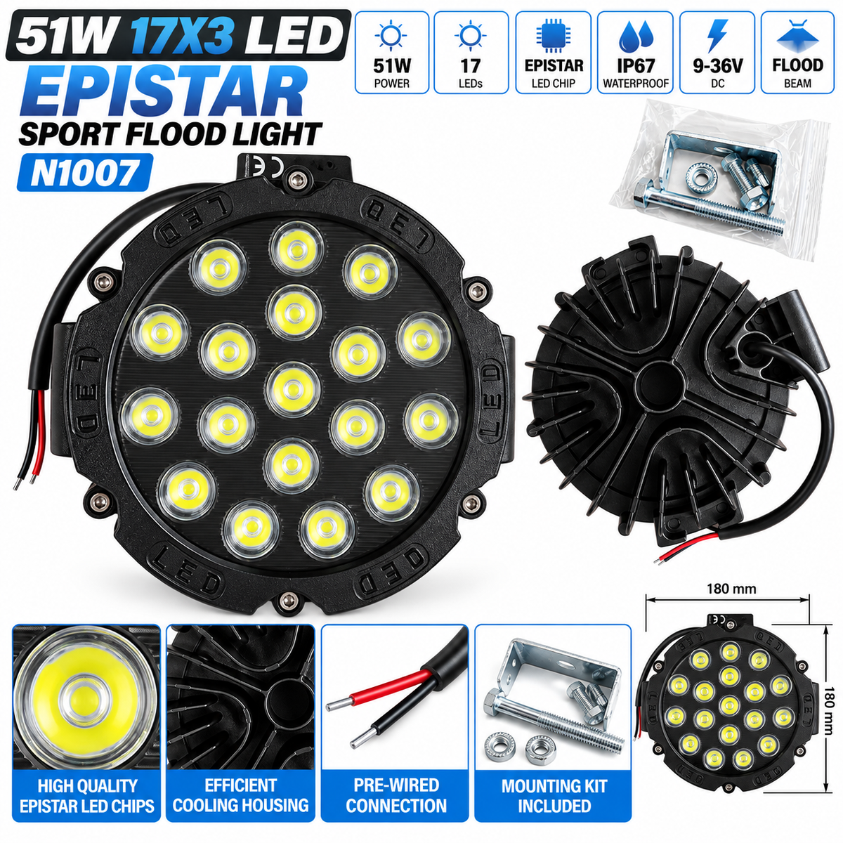 Ümmargune 51 W EPISTAR LED-töölamp hajusa valgusvihuga N1007 – pilt 1