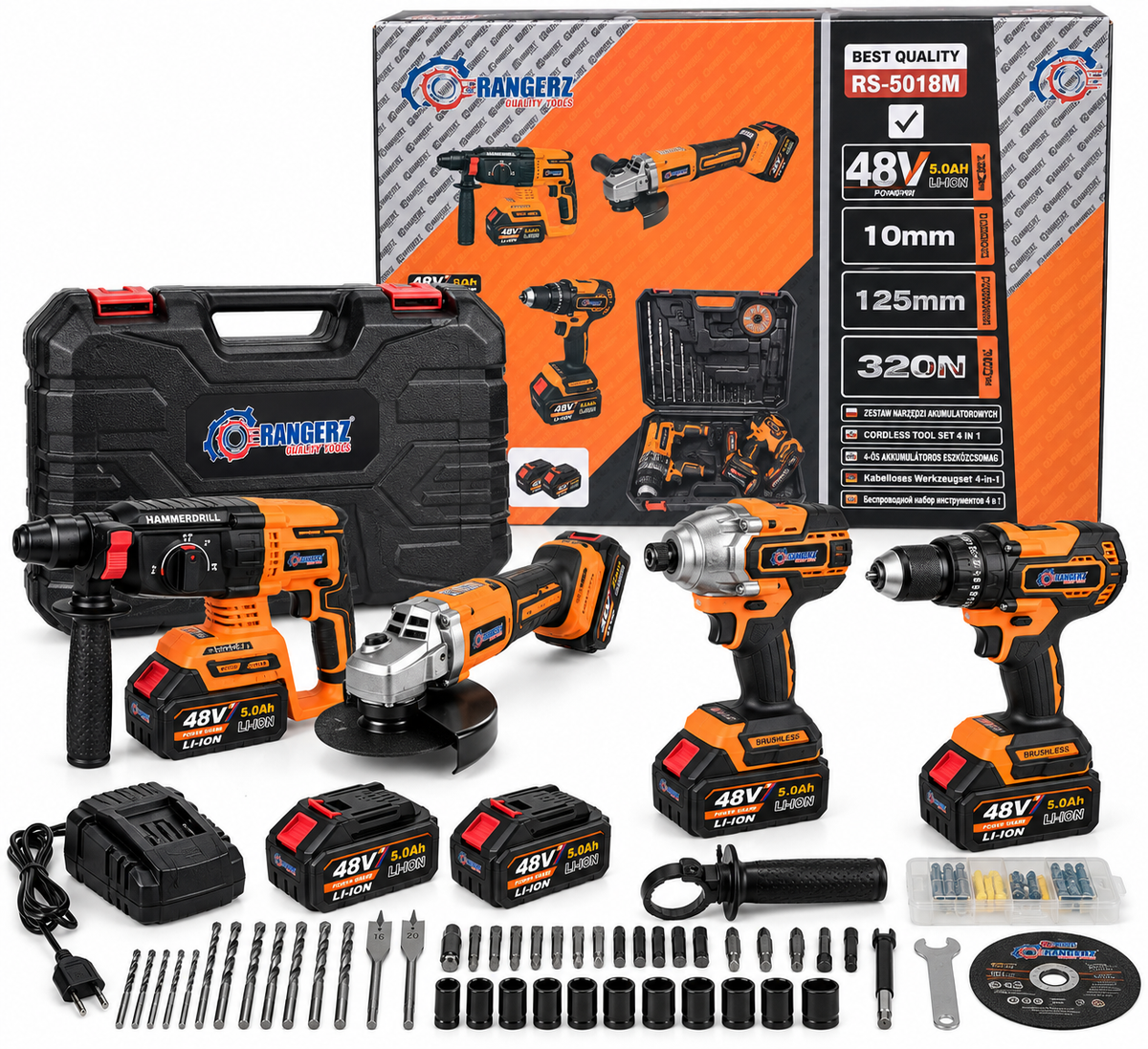 RANGERZ 4-ühes harjavaba juhtmeta elektritööriistakomplekt 48 V 5,0 Ah 2 akuga RS-5018M – pilt 1