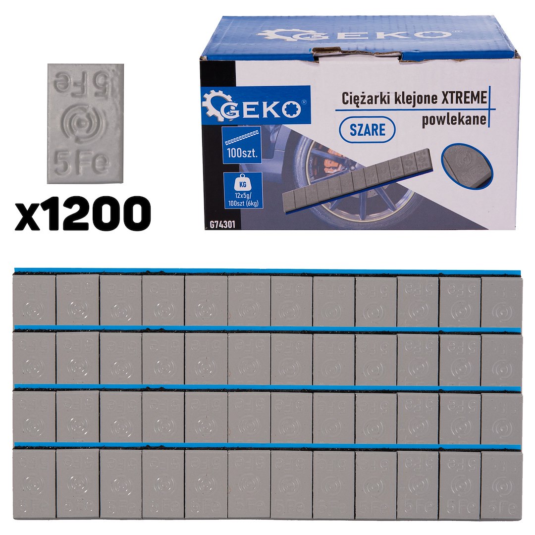 Geko XTREME isekleepuvad veljetasakaalustusraskuste ribad, 100 × 12 × 5 g, halli kattega, 6 kg G74301 – pilt 1