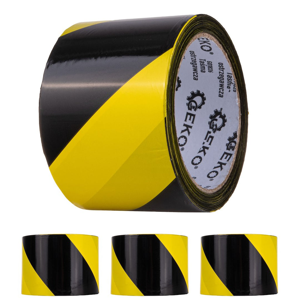 Kollane ja must hoiatusteip 100 m x 70 mm – 4 tk pakk – pilt 1