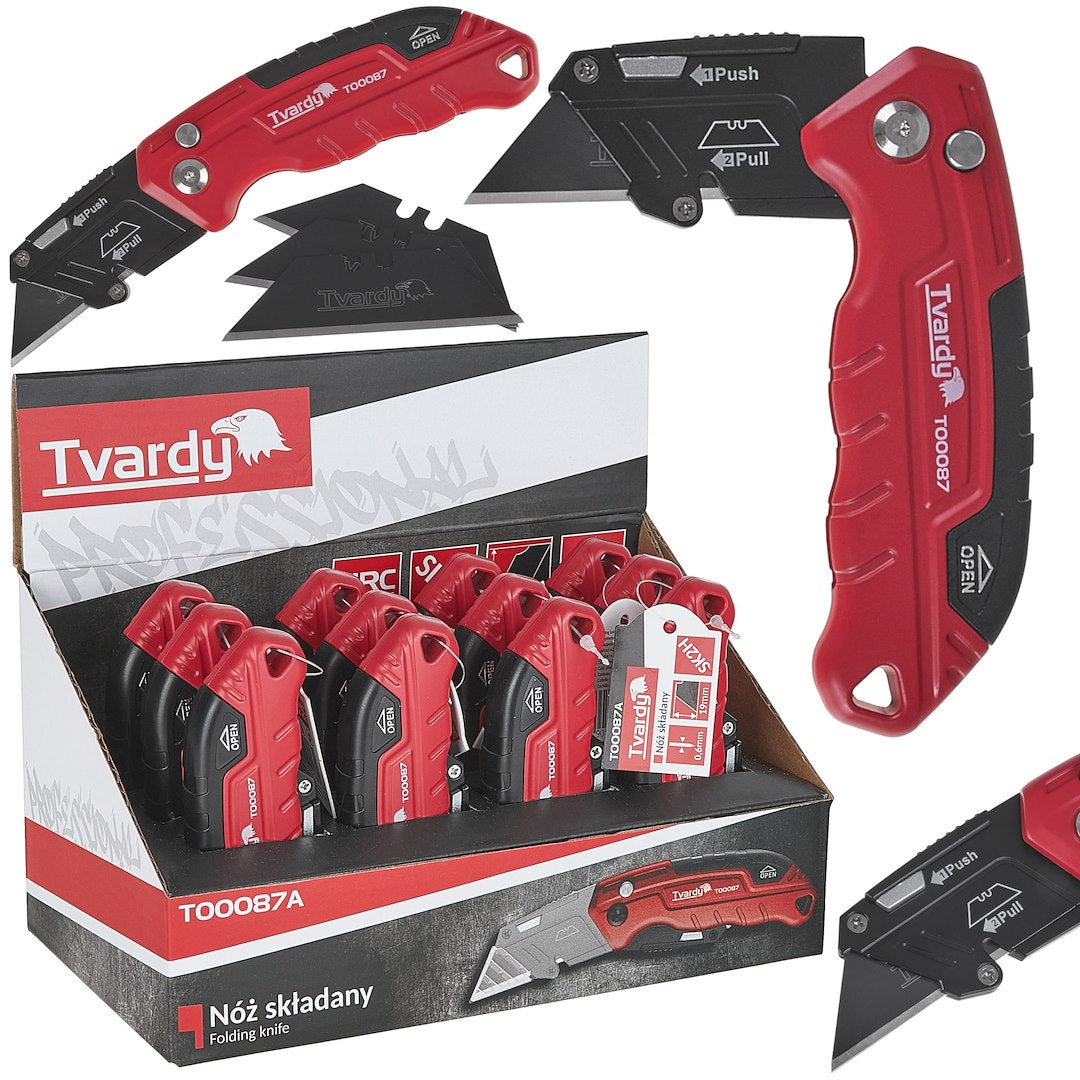 Kokkupandav nuga trapetsikujulise teraga FASTFOLD 60x19x0.6 mm SK2H TVARDY – väljapanekukarp – pakend 12 tk – pilt 1
