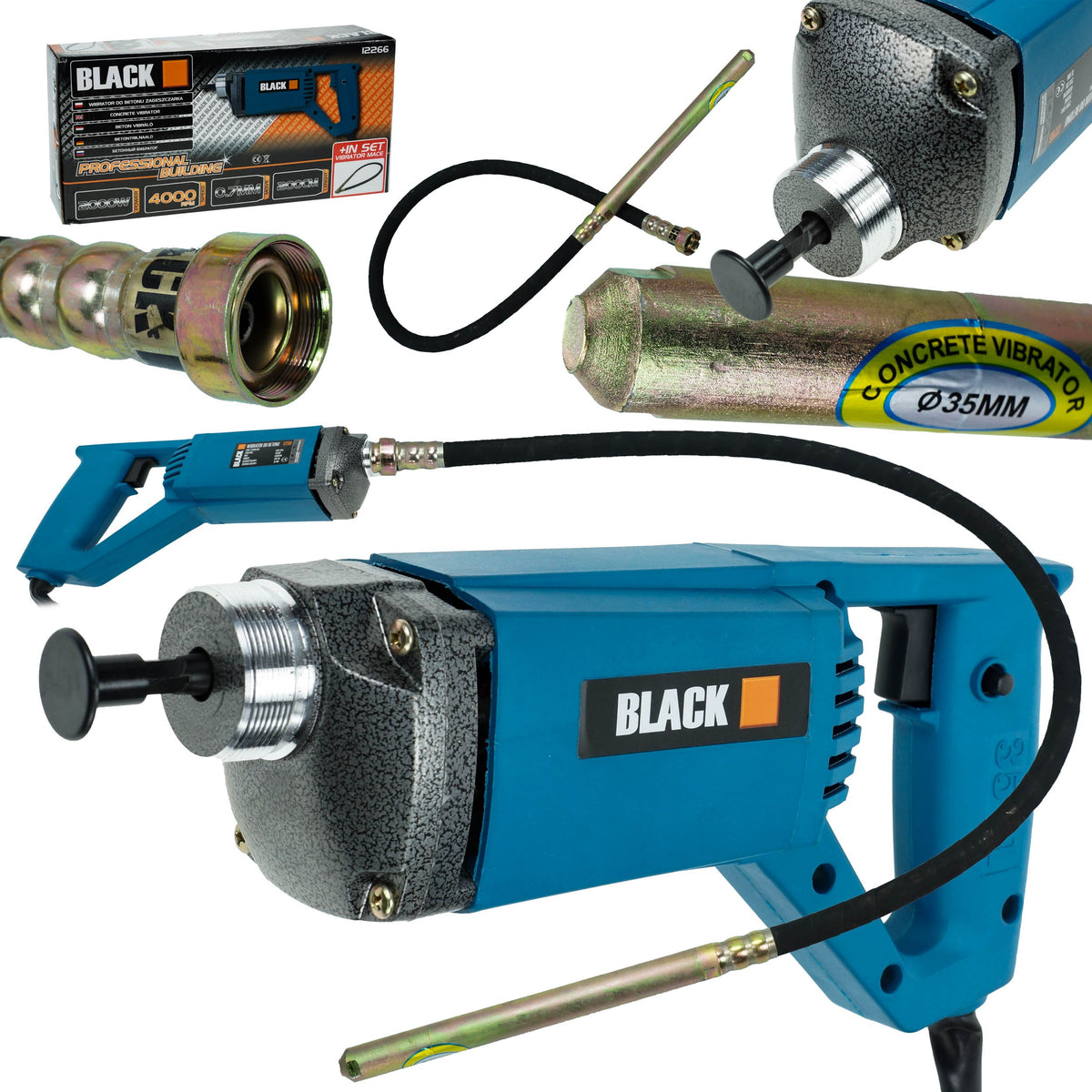 BLACK betoonivibraator 850 W 2 m × 35 mm 12269 – pilt 2