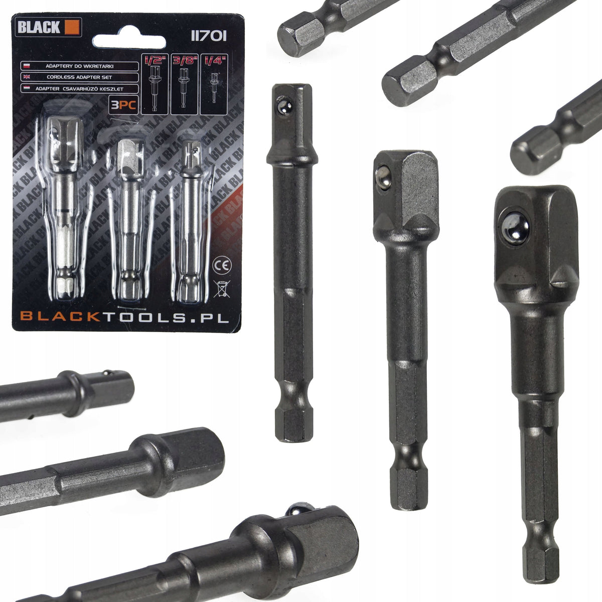 Kruvikeeraja padrunvõtme otsikute adapterite komplekt 1/4", 3/8" ja 1/2" 11701 (P) – pilt 1