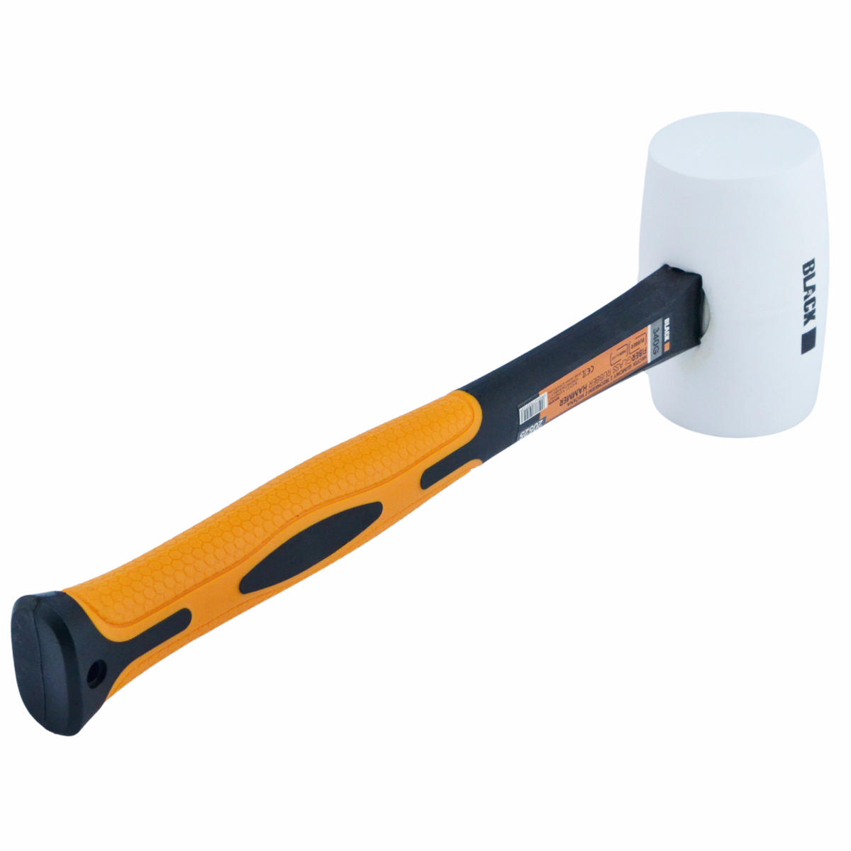 Professional 340g Rubber Mallet with Fiberglass Handle, White Rubber Head, Black BranD – pilt 5