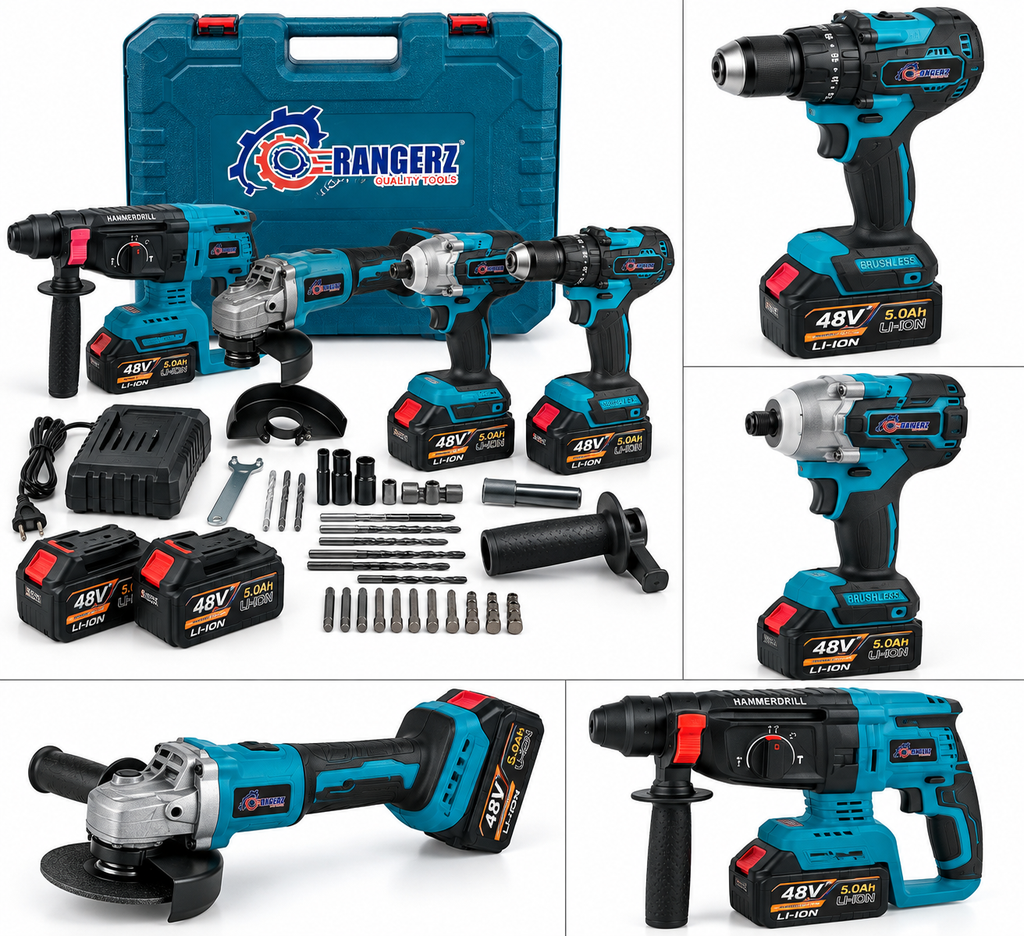 RANGERZ 4-ühes juhtmeta elektritööriistakomplekt 48 V 5,0 Ah, 2 akut, harjadeta RS-5018B – pilt 1