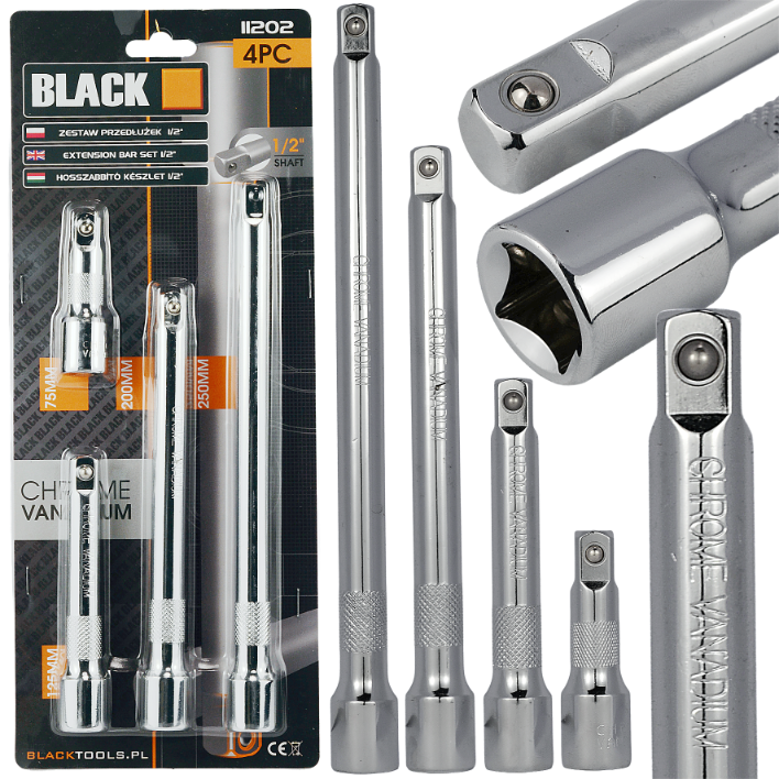 Blacktools 1/2″ padrunvõtme pikenduste komplekt, 4 tk, CRV, must, 250/200/125/75 mm 11202 – pilt 1