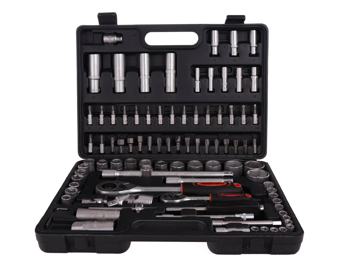 94-osaline padrunvõtmete komplekt 1/2" ja 1/4" ajamiga kärgatsite, adapterite ja pikendustega – pilt 4