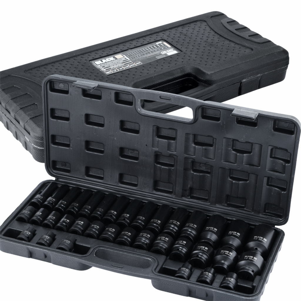 BLACK 35-osaline 1/2″ kuuskant-löökpadrunite komplekt 8–32 mm CrMo kohvris 13311 – pilt 3
