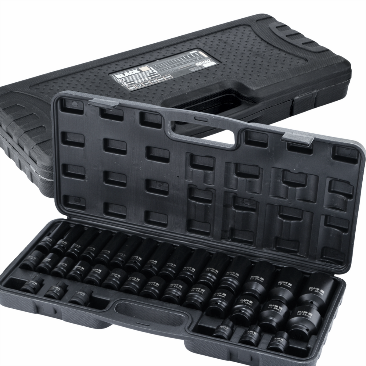 BLACK 35-osaline 1/2″ kuuskant-löökpadrunite komplekt 8–32 mm CrMo kohvris 13311 – pilt 3