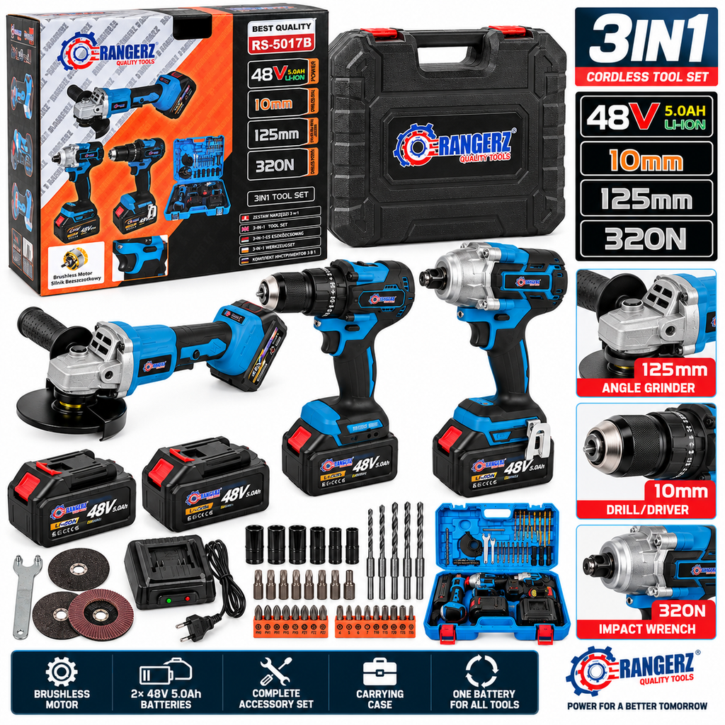 RANGERZ 3-ühes akuga tööriistakomplekt 48 V 5,0 Ah, 2 akuga RS-5017B – pilt 3
