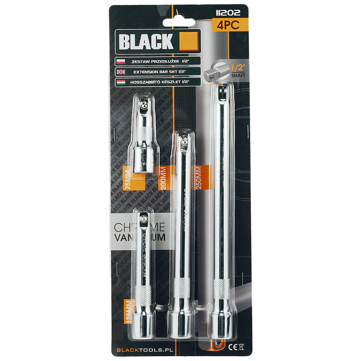 Blacktools 1/2″ padrunvõtme pikenduste komplekt, 4 tk, CRV, must, 250/200/125/75 mm 11202 – pilt 5