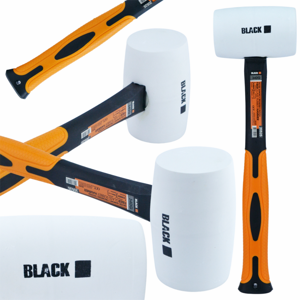 Professional 340g Rubber Mallet with Fiberglass Handle, White Rubber Head, Black BranD – pilt 1