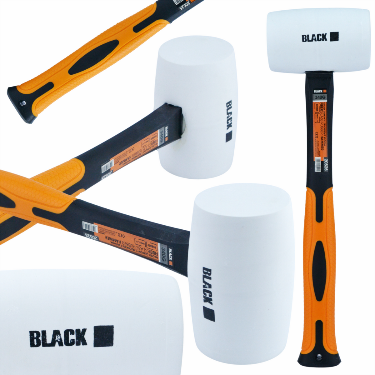Professional 340g Rubber Mallet with Fiberglass Handle, White Rubber Head, Black BranD – pilt 1