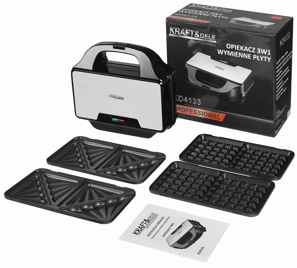 KRAFT&DELE 3-ühes elektriline võileivagrill vahetatavate plaatidega 1500 W KD4133 – pilt 3