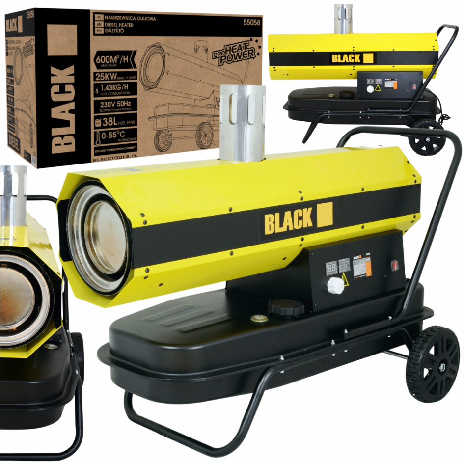 Black Tools 25 kW õlikütteseade korstna ja LCD-termostaadiga 55058 – pilt 1