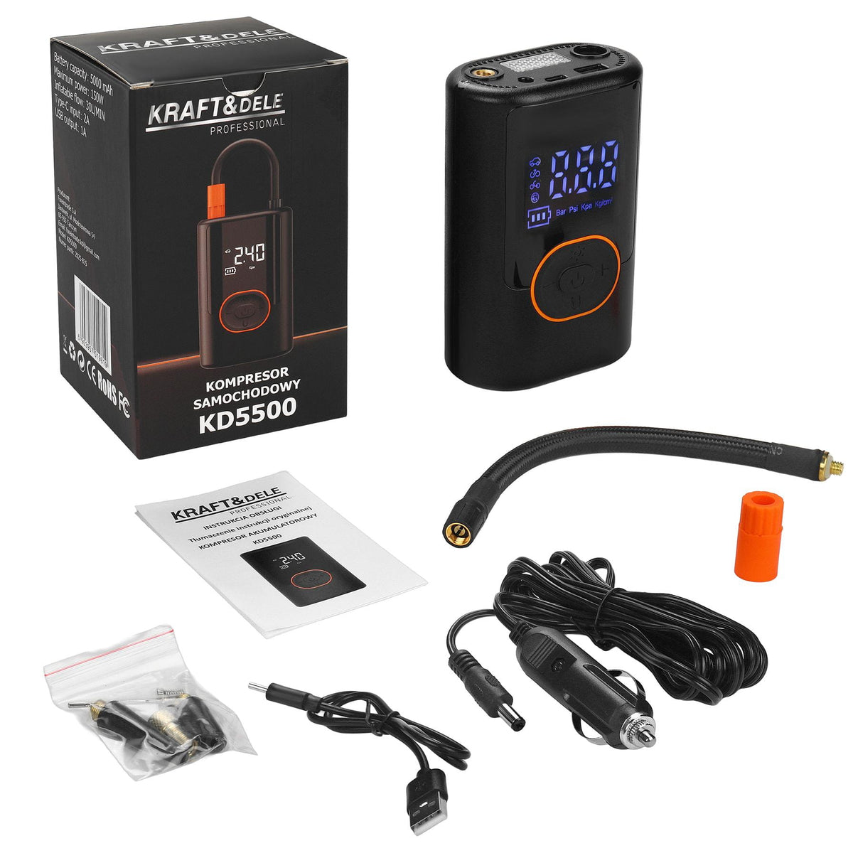 KRAFT&DELE akutoitega õhukompressor 5000 mAh KD5500 – pilt 2