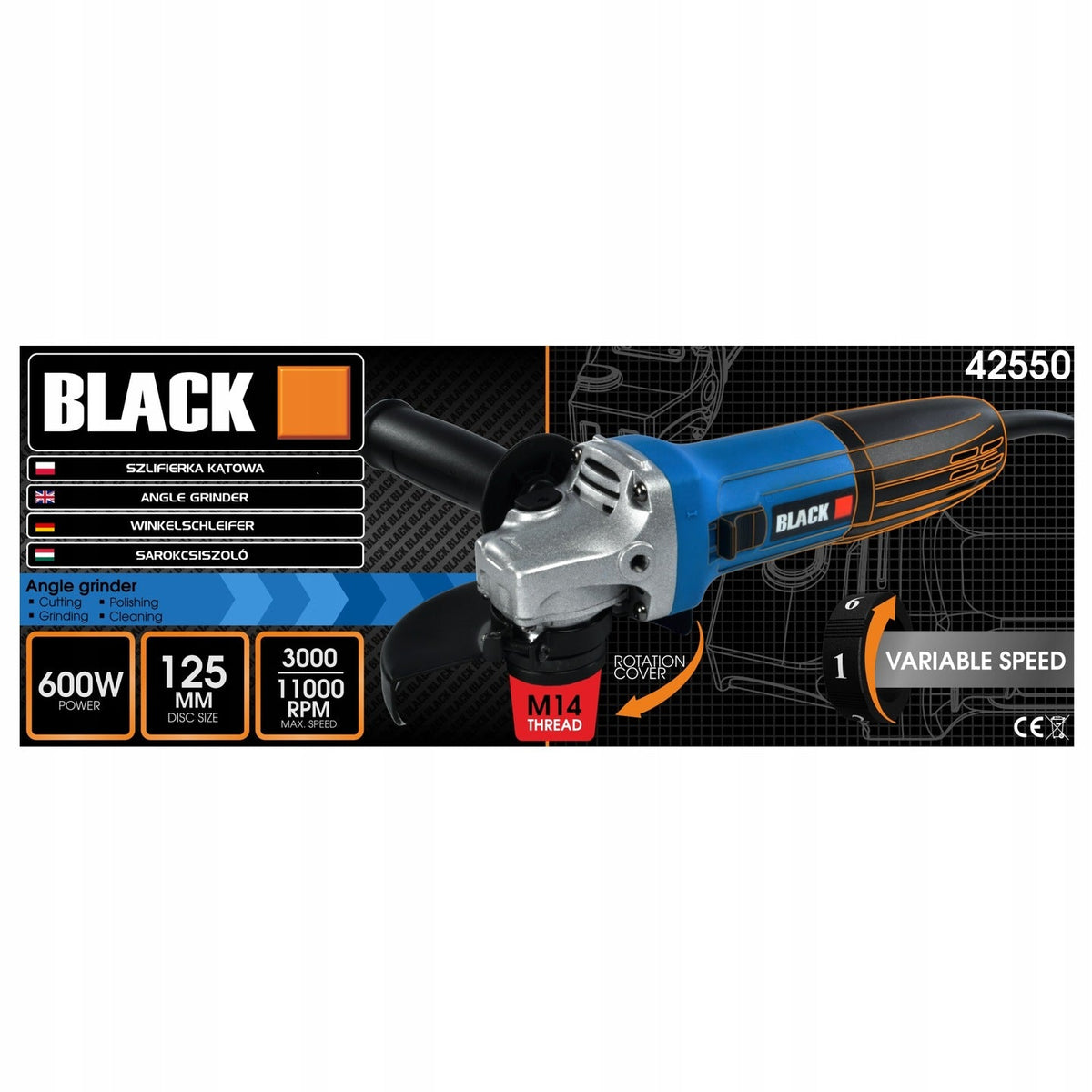 DIAX 125 mm kerge must nurklihvmasin kiiruse reguleerimisega 42550 – pilt 2