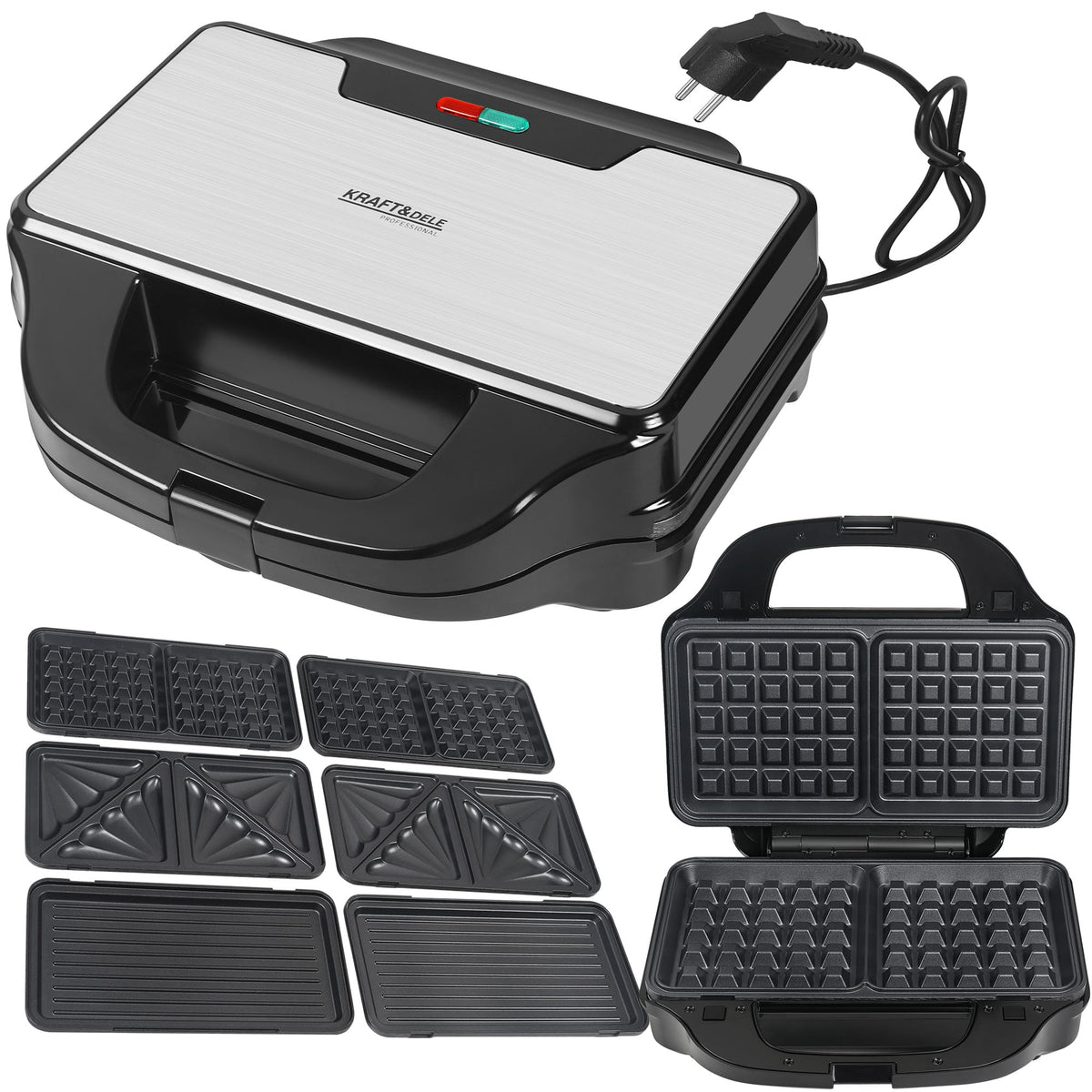KRAFT&DELE 3-ühes elektriline võileivagrill vahetatavate plaatidega 1500 W KD4133 – pilt 2