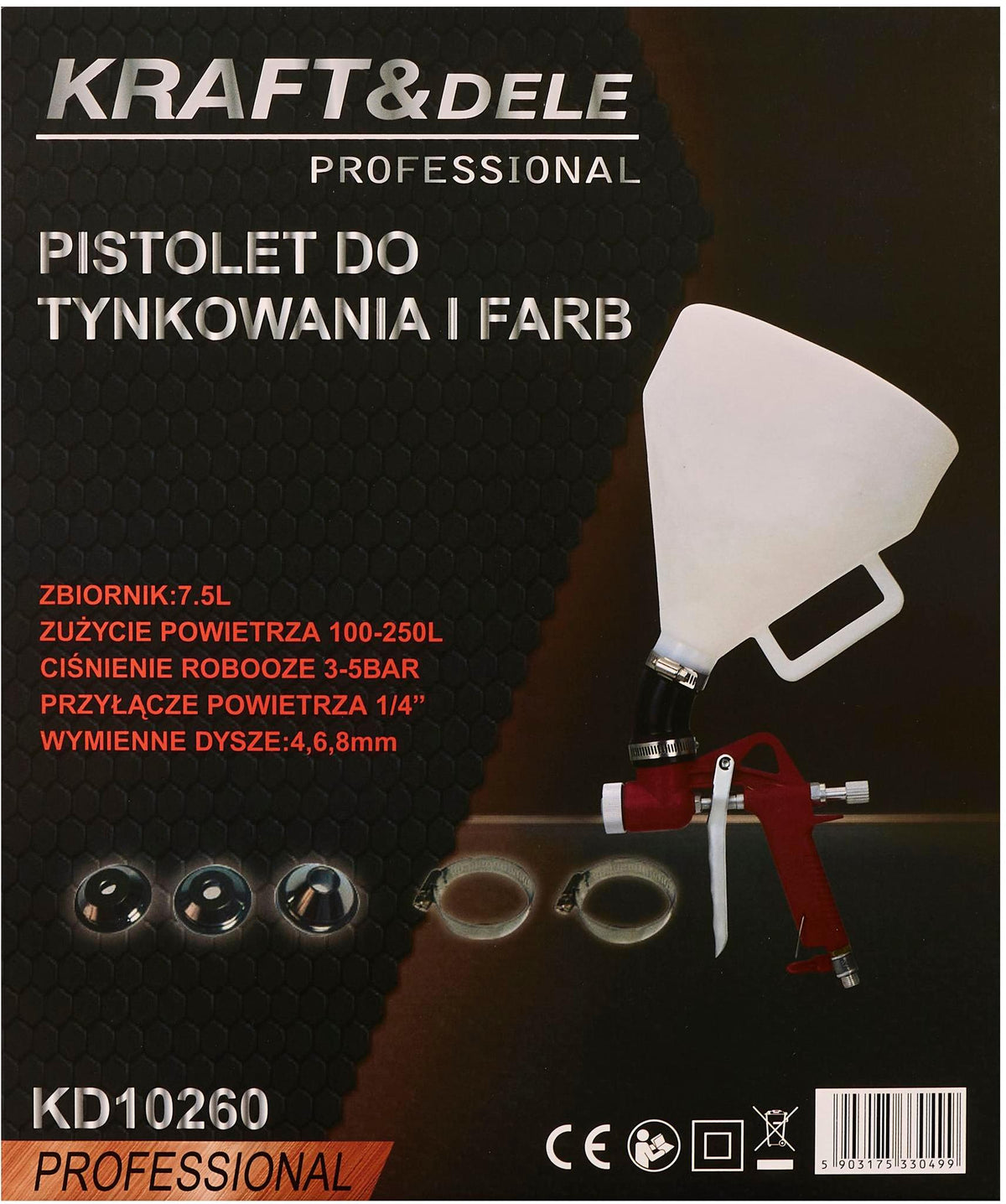 KRAFT&DELE pneumaatiline krohvi- ja värvipüstol 7,5 L 1/4" KD10260 – pilt 10