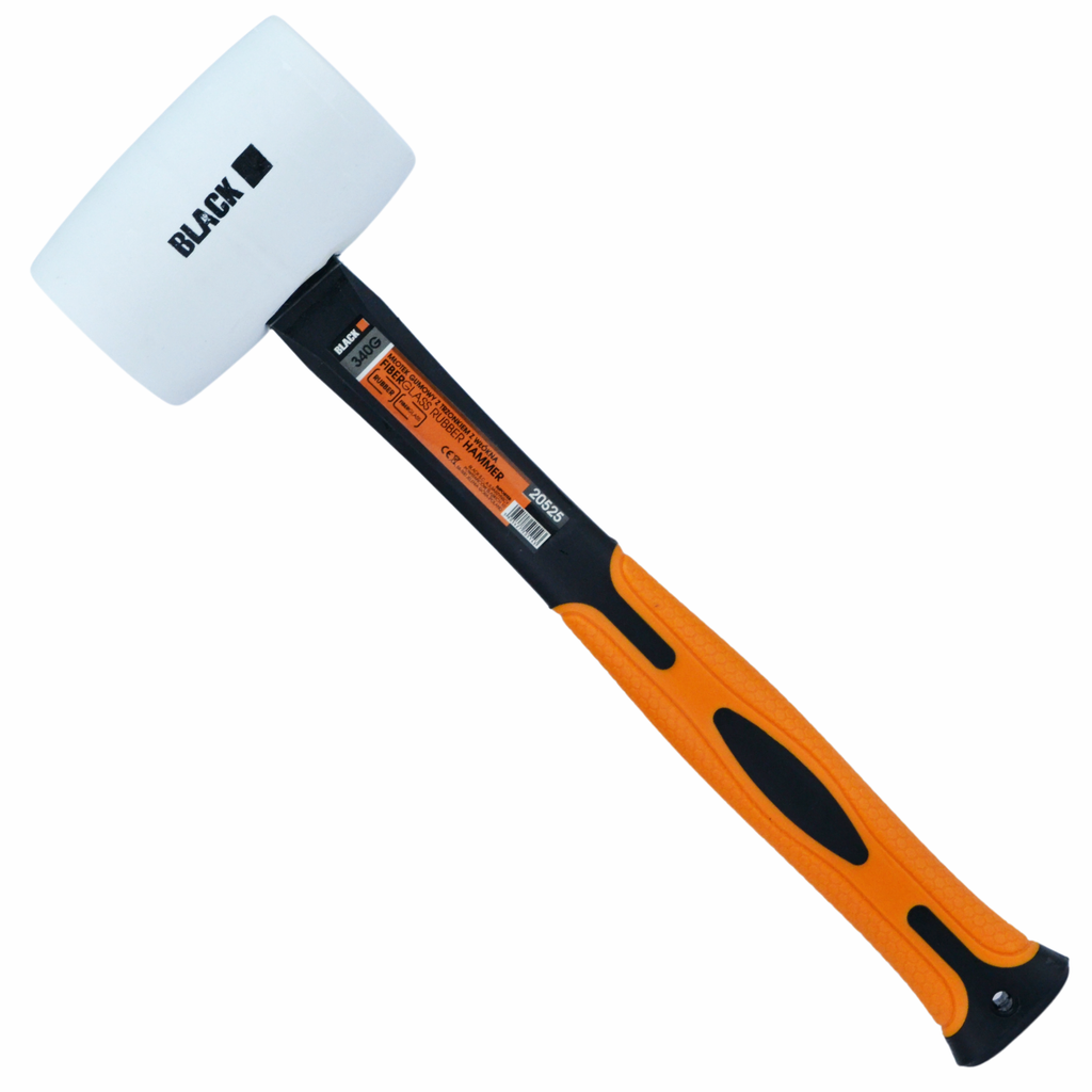 Professional 340g Rubber Mallet with Fiberglass Handle, White Rubber Head, Black BranD – pilt 2