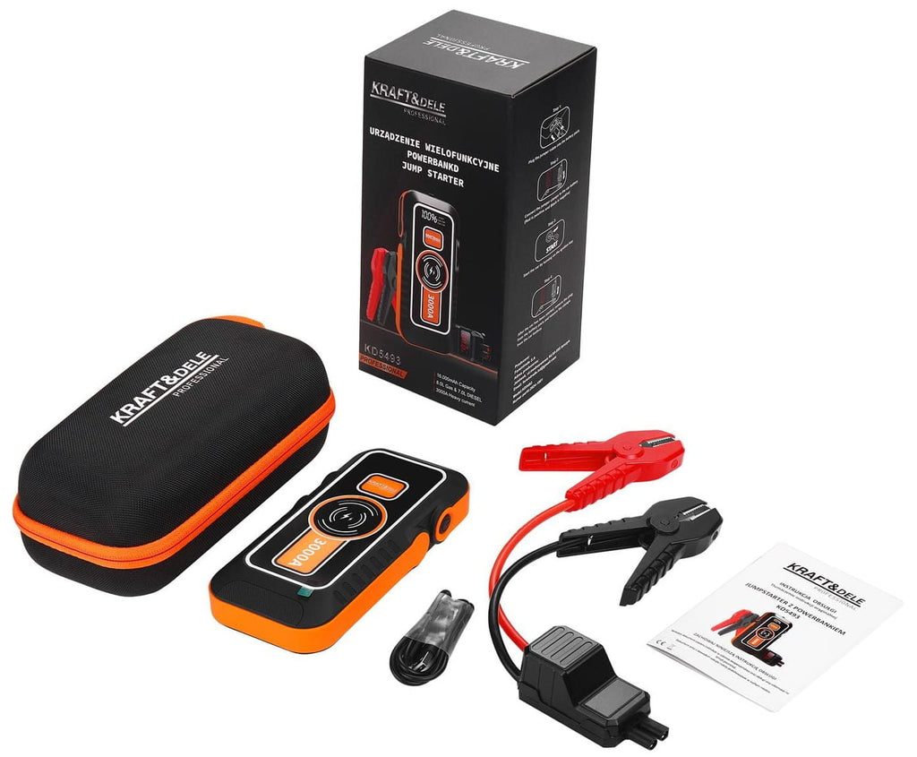 KRAFT&DELE 12 V käivitusabi, akupank ja taskulamp koos kohvriga, 16 000 mAh KD5493 – pilt 1