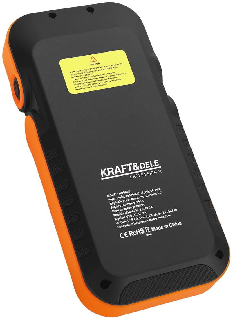 KRAFT&DELE 12 V käivitusabi, akupank ja taskulamp koos kohvriga, 16 000 mAh KD5493 – pilt 5