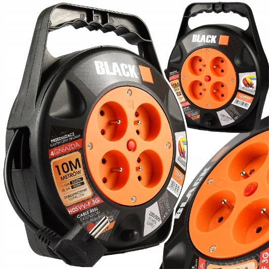 BLACK 10 m kaablirulliga pikendusjuhe, 4 pistikupesa, termokaitse 59019 – pilt 1