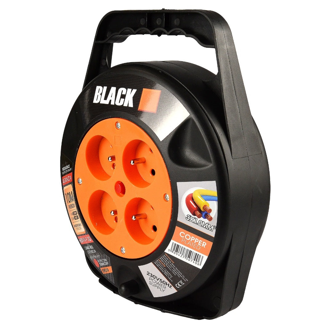 BLACK 10 m kaablirulliga pikendusjuhe, 4 pistikupesa, termokaitse 59019 – pilt 2