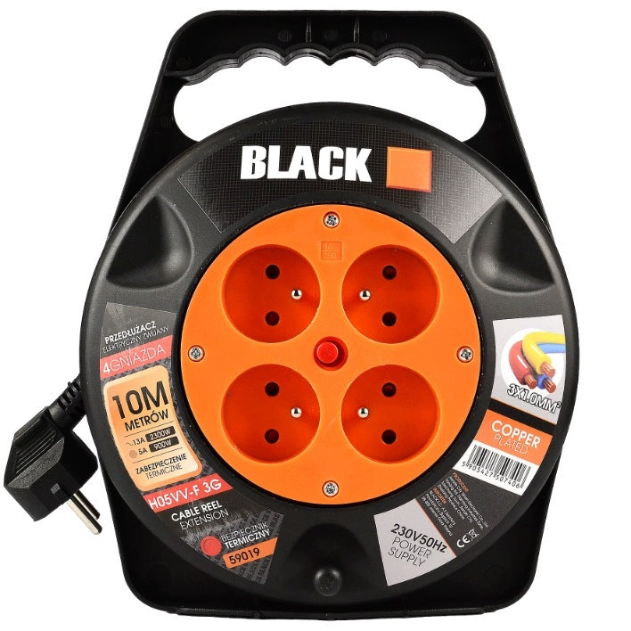 BLACK 10 m kaablirulliga pikendusjuhe, 4 pistikupesa, termokaitse 59019 – pilt 3