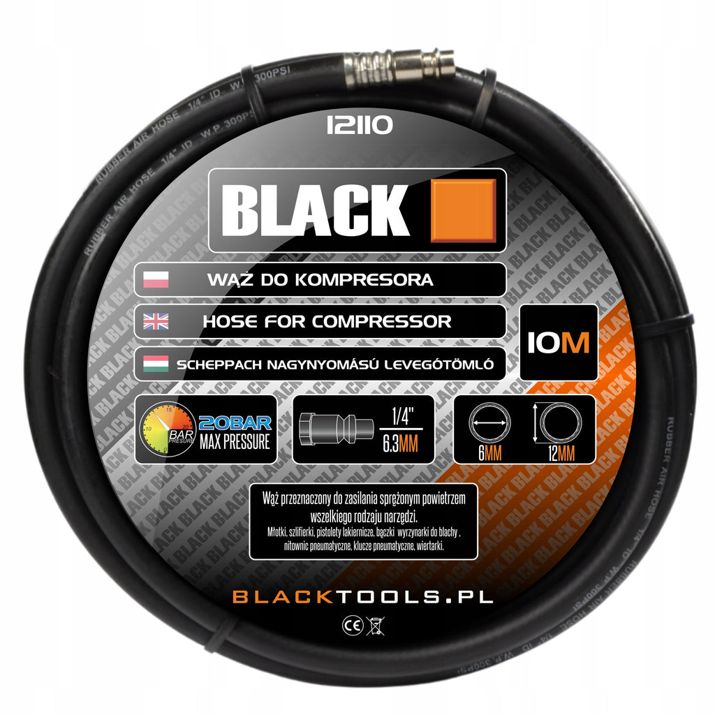 BLACKTOOLS 10 m 1/4″ kummist pneumaatiline voolik pressliitmikega 12110 – pilt 4