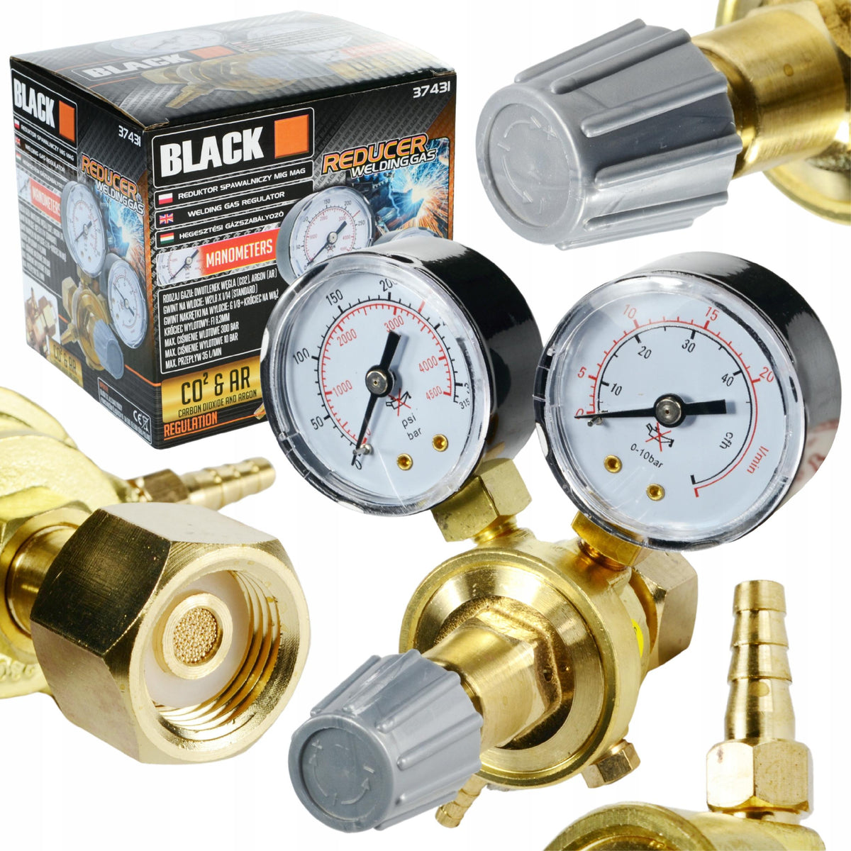 BLACKTOOLS CO₂ ja argooni keevitusgaasi rõhureduktor 300 bar 37431 – pilt 1