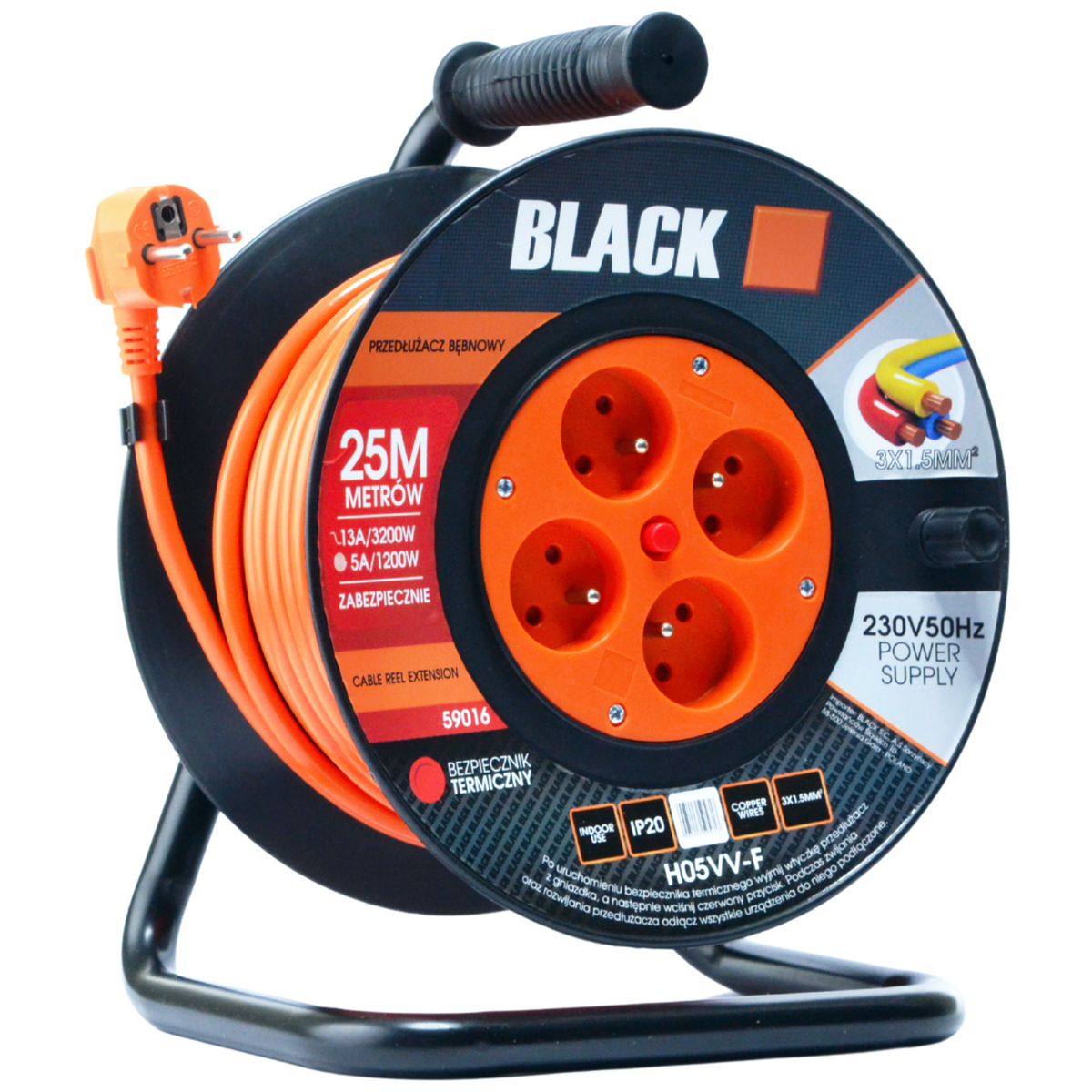 Blacktoolsi kaablirulliga pikendusjuhe 25 m 3 × 1,5 mm² H05VV-F 59016 – pilt 3