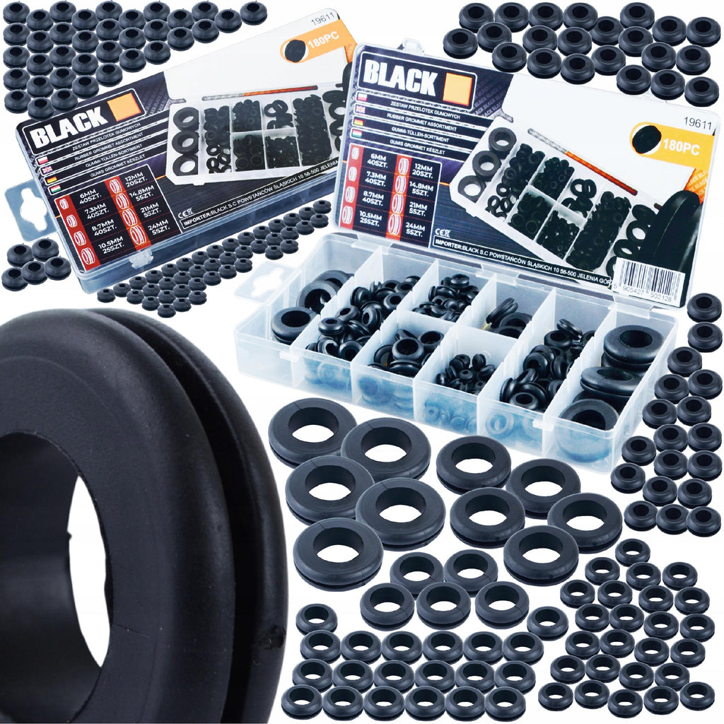 Mustade kummist läbiviiktihendite komplekt 180 tk 6–24 mm 19611 – pilt 1
