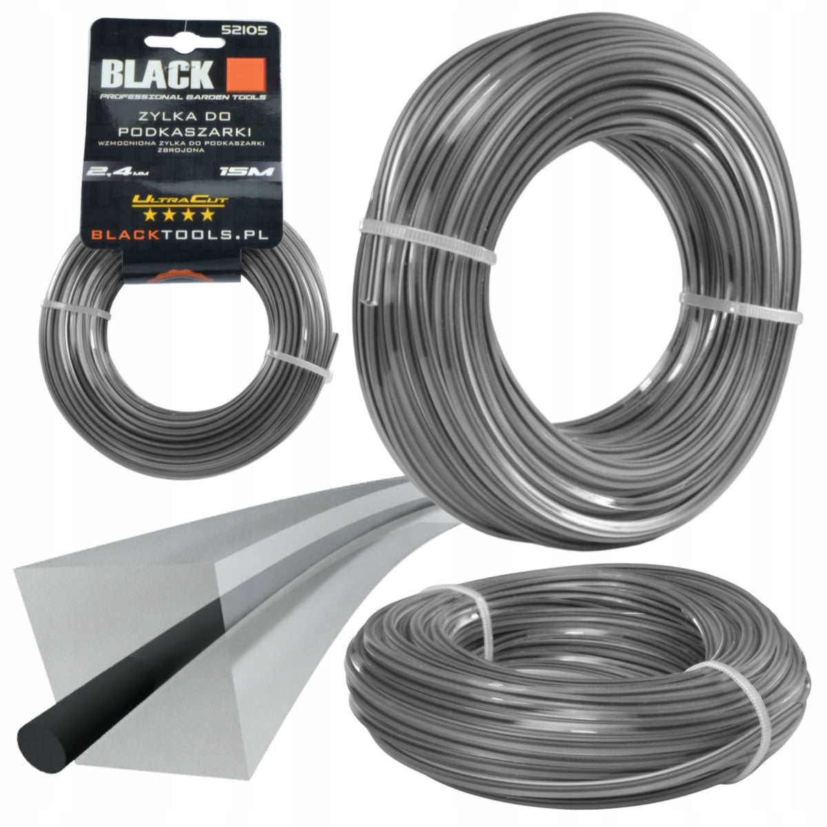 Must tugevdatud trimmerijõhv 2,4 mm × 15 m 52105 – pilt 1