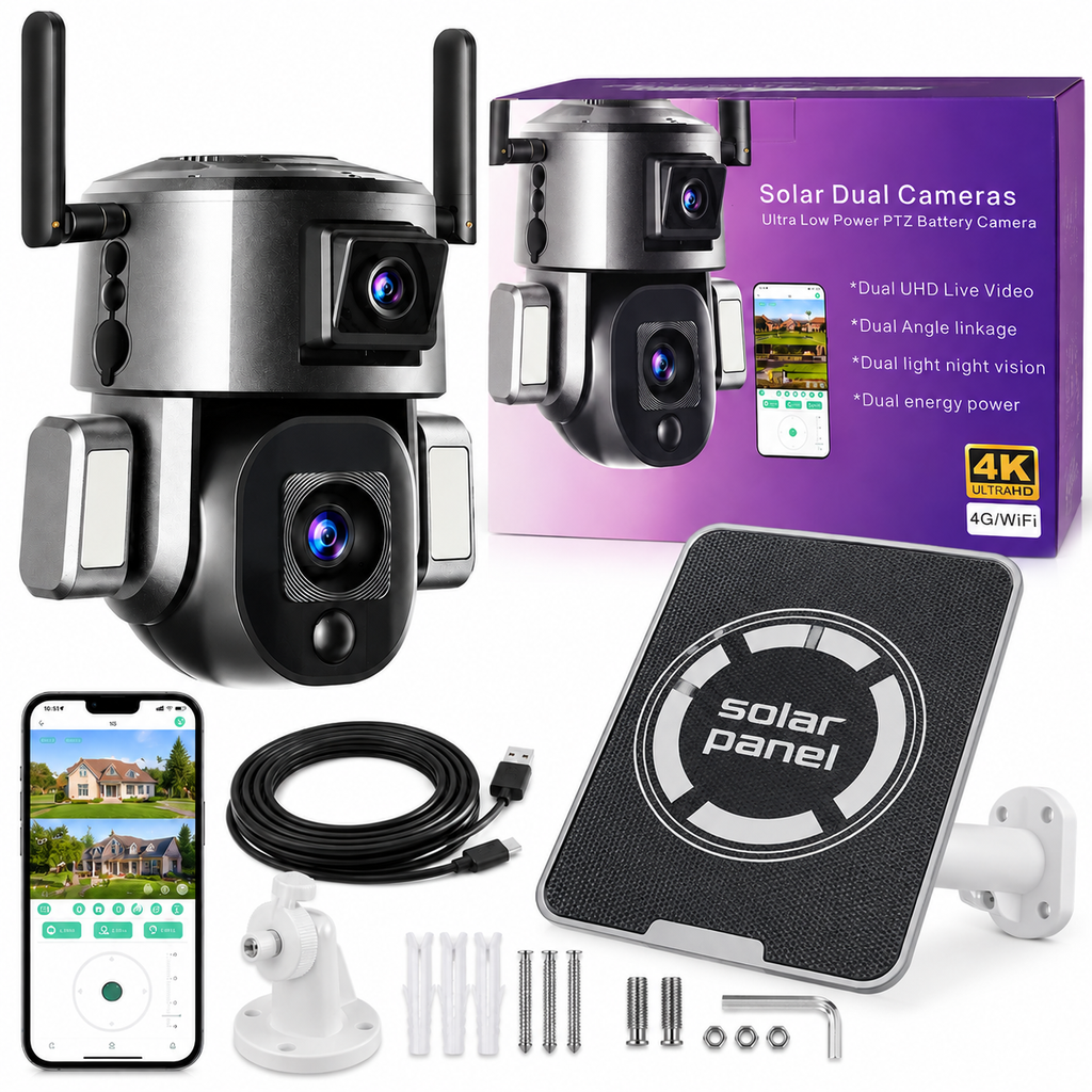 Päikese- ja akutoitega kahe kaameraga 4K UHD 4G/WiFi PTZ turvakaamera SY1238 – pilt 1