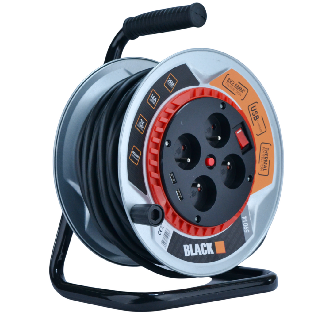 Blacktools metallraamiga kaablitrumliga pikendusjuhe 25 m, 4 pistikupesa ja 2 USB-pesa 59014 – pilt 2