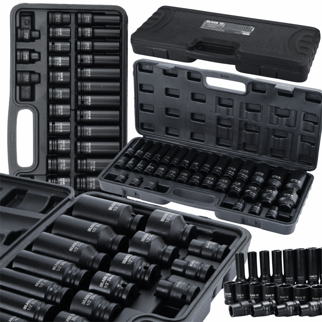 BLACK 35-osaline 1/2″ kuuskant-löökpadrunite komplekt 8–32 mm CrMo kohvris 13311 – pilt 1