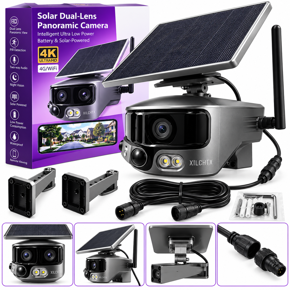 Kahe objektiiviga panoraamne 4K turvakaamera 4G/WiFi aku- ja päikesetoitega SY1239 – pilt 2