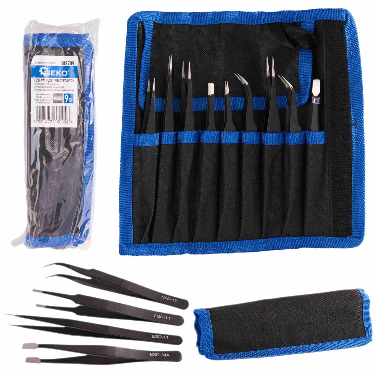 Täppismetallist pintsettide komplekt, 9 tk – pilt 1
