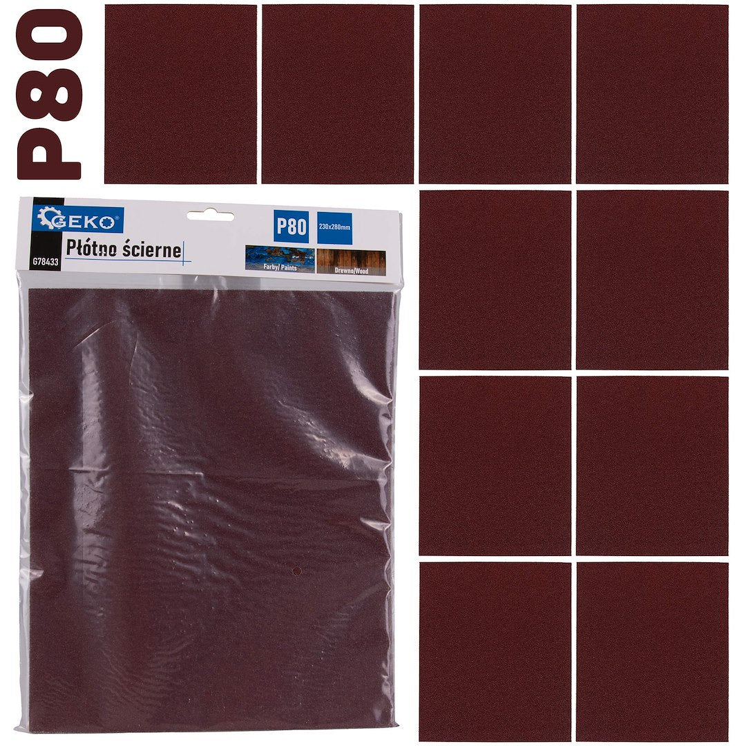 Abrasiivriidest leht 230 x 280 mm P80 – 10 tk pakis – pilt 1