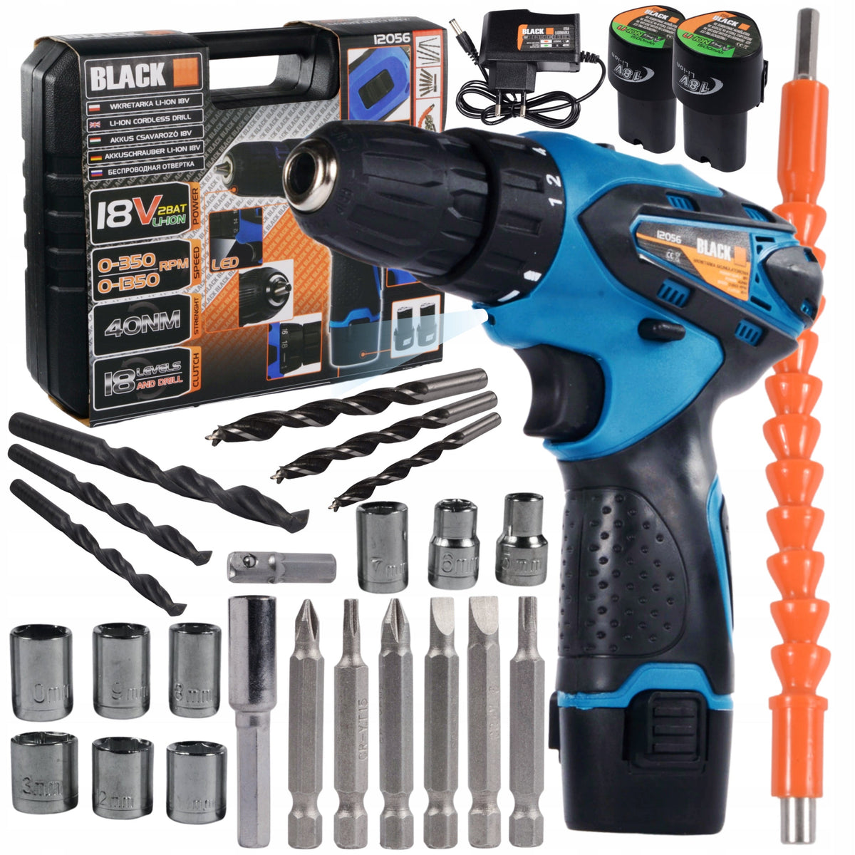 BLACKTOOLS juhtmeta kruvikeeraja 18 V kahe 1500 mAh akuga 12056-N – pilt 1