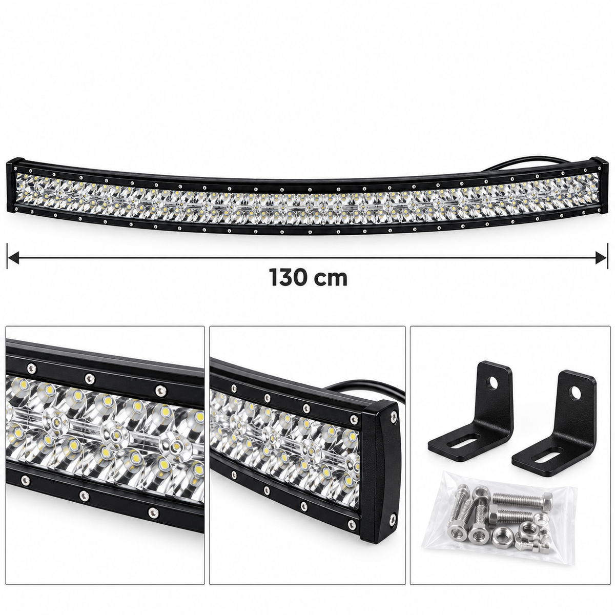 1200 W LED-lisavalgusriba sõidukile, 130 cm, kumer, alumiiniumkorpus Y1724 – pilt 1