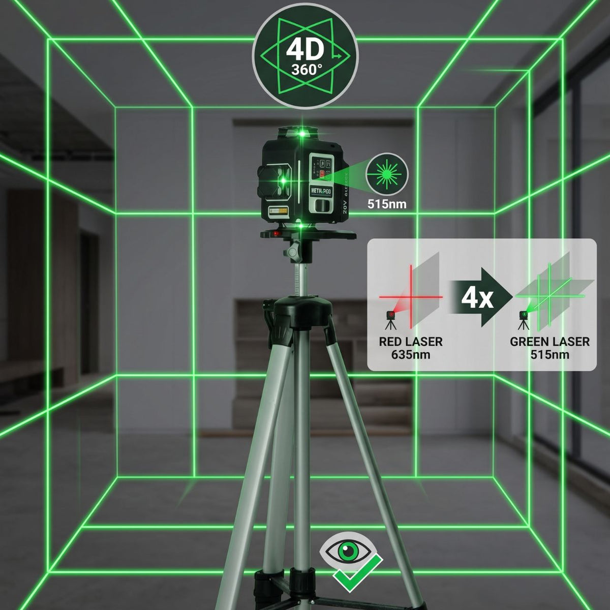META-PRO 4D roheline laserlood statiivi ja 1,5 Ah akuga GA1015 – pilt 3
