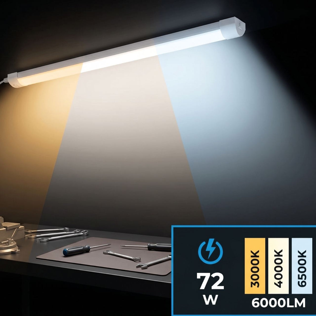 PURO-LED 120 cm LED-töökoja laevalgusti 72 W 6000 lm 3 CCT GA1033 – pilt 3