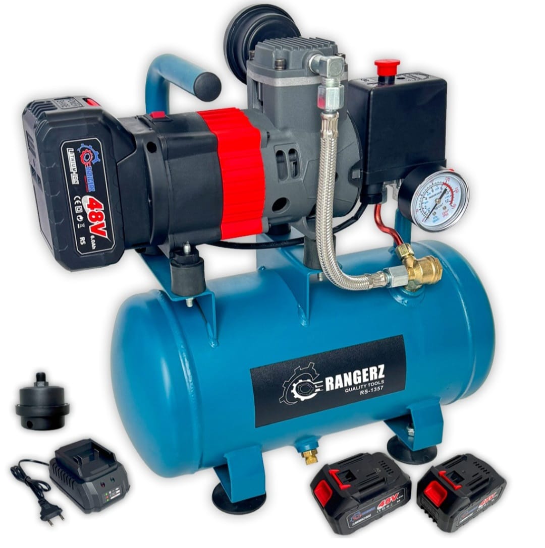 RANGERZ juhtmeta õlivaba õhukompressor 6L | harjadeta mootor | 8 Bar | 2 × 48V 5.0Ah akut – pilt 2