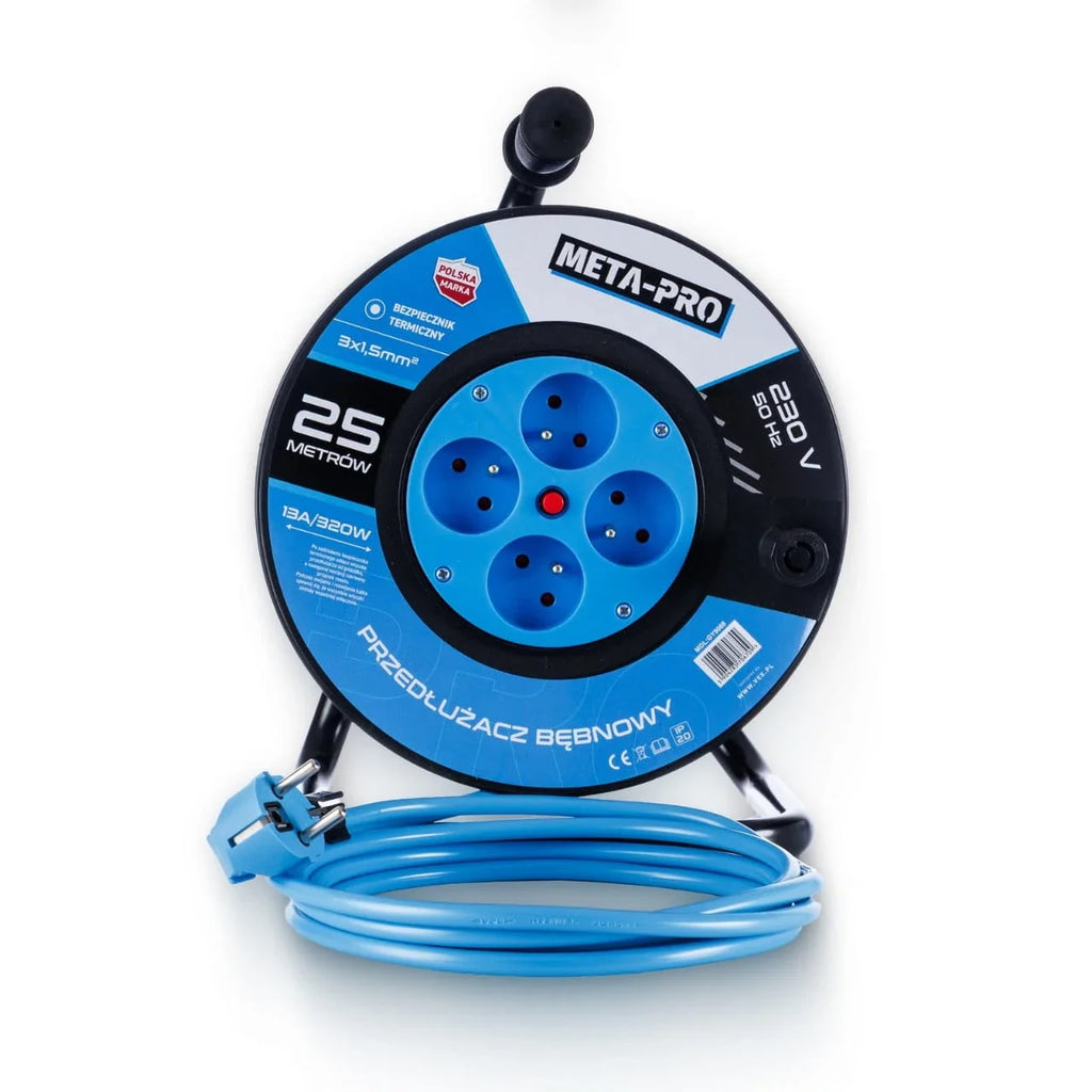 META-PRO kaablitrummel 25 m, 4 maandatud pistikupesa, 3 × 1,5 mm², 3200 W, 230 V GY9068 – pilt 3