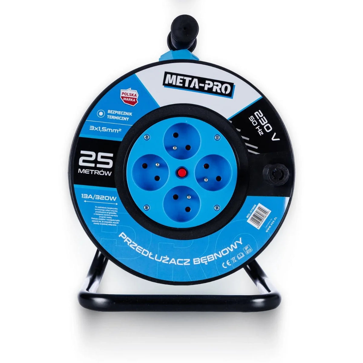 META-PRO kaablitrummel 25 m, 4 maandatud pistikupesa, 3 × 1,5 mm², 3200 W, 230 V GY9068 – pilt 5